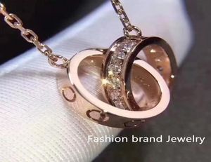 Luxury Fashion Necklace Designer Jewelry Party Sterling Silver Double Rings Diamond Pendant Rose Gold Halsband för kvinnor Fancy DR5011897