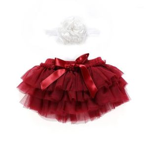Spódnice 2pcs dziewczyna spódnice Urocze koronkowe koronkowe spódnica bawełna wysoka pasa urodzinowy opaska na głowę Pography 024m