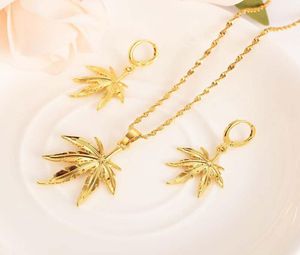 Fashion Leaf Necklace Earring Set Women Party Gift 18 K Solid Gold Earrings Pendant Jewelry Sets9844566