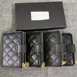 Damen-Designer-Geldbörsen aus schwarzem Kaviar-Leder, kurze Geldbörsen, echtes Kartenetui, Münzgeldbörse, gefaltete Geldbörse, Tasche, Luxus-Designer-Handtaschen, Clutch-Geldbörsen für Damen