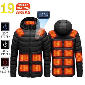 19 Areas Heated Jackets For Men Women Usb Electric Heated Hoodie Winter Heating Clothing Warming Hunting Coat Rechargeable 231226