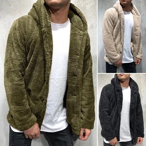 Herren-Mantel mit Knöpfen, warm, Kunstfell, Winter, lässig, locker, doppelseitig, Plüsch-Kapuzenpullover, flauschige Fleece-Pelzjacke, Kapuzenpullover, Mantel, Oberbekleidung 231226