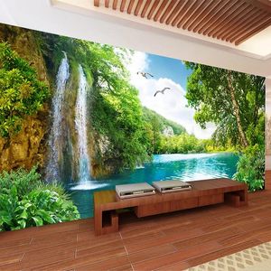 Sfondi Carta da parati personalizzata 3D Carta da parati Decorazioni per la casa Verde Montagna Cascata Natura Paesaggio Carta da parati fotografica 3D per soggiorno camera da letto