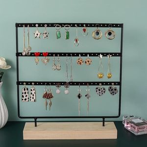 Jewelry 24/44/66 Holes Earring Organizer Stand Jewelry Display Storage Holder with Jewelry Pendants Wooden Base Earrings Storage Rack