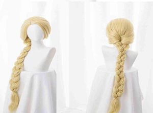 Emaranhado princesa 120cm 47quot reta loira super longa peruca cosplay rapunzel cabelo sintético anime peruca boné aa22031756642815555387