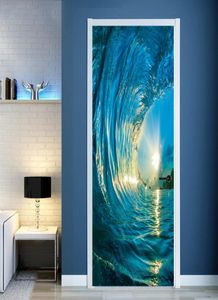 2 pçsset portão adesivos diy mural quarto decoração de casa cartaz pvc 3d surf à prova dwaterproof água imitação 3d porta adesivo papel de parede decalque8157225