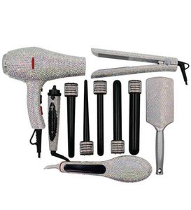 Professionella salongverktyg Set Diamond Falt Iron Crystal Curling Wands Crystallized Glam Blow Dryer Hair Boutique AA2203168029448