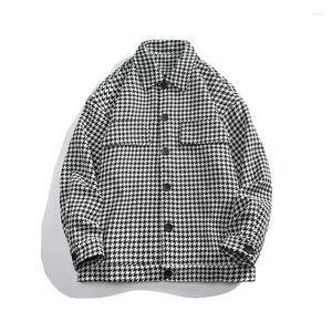 Herrjackor 2024 Houndstooth Jacket Koreansk stil unisex överdimensionerad college outwear single breasted casual coat svart blå