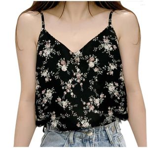 Women's Blouses Women Top V-neck Casual Sleeveless Printed Camis Vest Loose Tanks Tops Crop 2023 Girls Broken Flower Femme