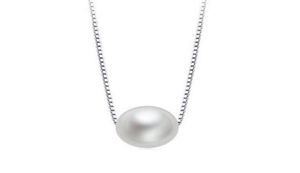 Simple Mother Pearl Pendant Necklace with Real 925 Sterling Silver Box Chain Elegant Jewelry for Womens Girls9306369