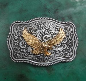 Testa della cintura dei jeans da uomo in metallo con fibbia per cintura da cowboy con fiore floreale Golden Fly Eagle per cinture larghe 4 cm2784424