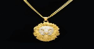 Mens Iced Out Pendant Hip Hop Necklace Jewelry Fashion Gold Lion Head Neckbass1290818