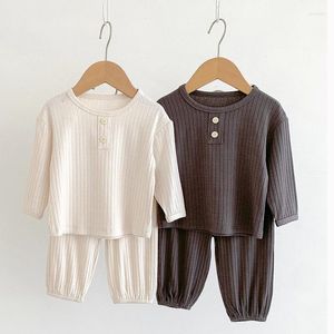 Clothing Sets 2024 Spring Baby Clothes Set 2Pcs Solid Long Sleeved Top Pant Suit Girl Boy Outfits Toddler Cotton Outfit Korean