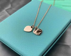 Kedja Original Blue Gift Box 925 Silver Classic Love Pendant Necklace Double Hearts Pendant Jewelry Designer 1: 1 Högkvalitativ O66D1458078