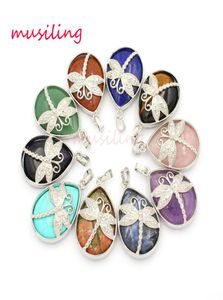 Dragonfly Water Drtop Natural Stone Pendants Pendulum Silver Plated Charms Crystal Fashion Jewelry for Women9102297