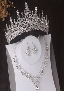 Lyx silverfärg Crystal Leaves Bridal Set Barock Tiaras Crowns Earrings Choker Halsband bröllop Dubai smycken set2879616
