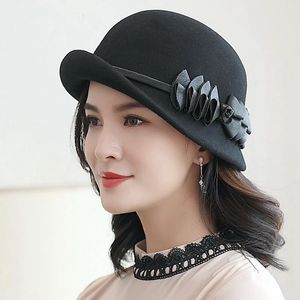 Beckyruiwu Lady Autumn and Winter Chic Regureal Brim Fedora Hats Woman Partyフォーマルトップグレード100％ウールフェルトハット231225