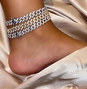 Diamond Silver Cuban Link Anklet Micro Pave Zirconia Zirconia محاكاة المجوهرات 9 ملم من Anklet Women Gift for Girlf3954071