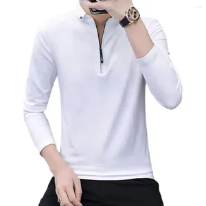 Homens camisetas Mens Business Formal Camisa Slim Fit Blusa Com Zip Pescoço Manga Longa Tops Para Escritório E Ocasiões Elegantes Branco / Preto