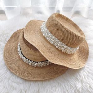 Breda brimhattar Dolphin Designer Fashion Women Raffia Straw Hat Summer Beach Sun Black White Pear Ribbon Cap Foldbar Flat4249889