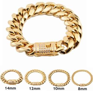 Europeu venda pulso mão jóias quadris hops 8101214mm 18k ouro chunky stainls aço cubana corrente pulseira para men11815426265954