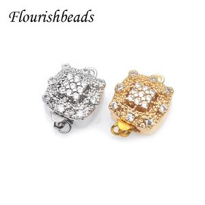 Pulseiras 10 pçs/lote Caixa de Cor Sier Ouro Fecho Cz Contas Pavimentadas Forma de Flor Conector para Diy Pulseira de Pérola Fazer Jóias