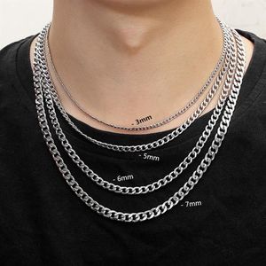 3mm 5mm 6mm 7mm Silver Cuban Chains Halsband Rostfritt stål hummerklasspar som gör högkvalitativ pläterad halsband för kvinnor män VE191E