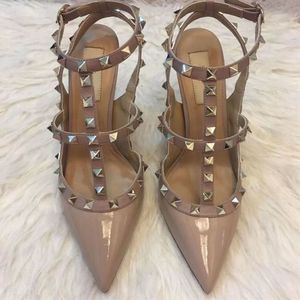 Luxury Leather Rivets Shoes Mirror Face Pumps Pointed Sandals Thick Heel Slingbacks Spool Heels Sandals For Women Designers Dress Shoe Heeled Two-ring Strap