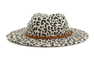 Vinter leopard tryck fedora hattar för kvinnor mode platt bred grim ull filt jazz fedora hattar för män leopard goth topp vintage wedd7977855