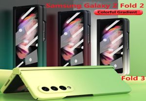 Samsung Galaxy Z Fold 2 Fold 3 5G CASE TEMPERED GLASSカラフル勾配ハード360保護カバースクリーンプロテクター8976187のヒンジケース