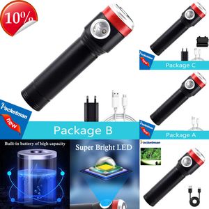 New Portable Lanterns Rechargeable LED Flashlight Red Warning Light Work Light Emergency Torch with Tail Magnet Multifunctional Flashlight Hot Sale