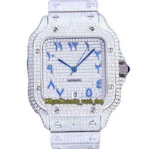 2022 TWF WW0013 PAVED DIAMONDS ETA A2824 Automatisk herrklocka helt isad Diamond Blue Arabic Dial 316L Rostfritt stål Armele293f