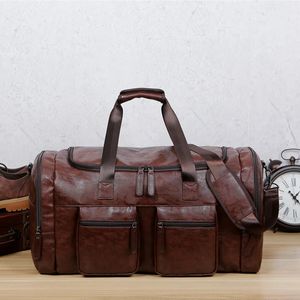 Büyük kapasiteli erkekler seyahat çantası gündelik fitness çanta pu deri bagaj paketi açık omuz seyahat duffels erkek 231226