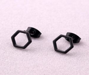 Fashion Punk Hexagona Earrings Black Titanium Steel Geometric Hexagon Stud Jewelry For Men Women1817500