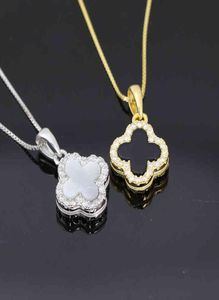 S925 Sterling Silver Blackandwhite Doubleided Clover Necklace For Women A Two Wearing Fritillaria Four Leaf Flower clavicle C9524964