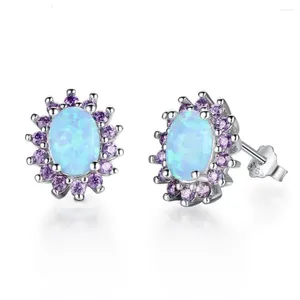 Dangle Earrings S925 Solid Sterling Silver Vintage Blue Fire Opal Zirconia Stud Earring Gifts