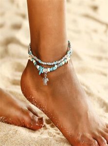 Zchlgr Vintage Beads Sea Turtle Anklets For Women Multi Layer Anklet Leg Armband Bohemian Beach Ankle Chain Jewelry Gift3316644