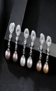 New Fine Pearl Stud Jewelry S925 sterling silver earring purple pink white natural pearls long earrings6423149