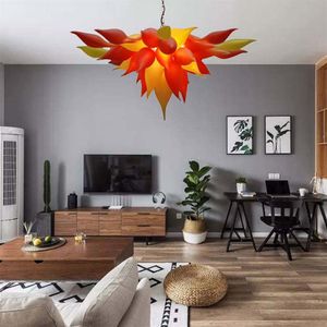 Modern Chandelier LED Lights Source Mouth Blown Glass Pendant Lighting Fixtures Sunset Orange Yellow Hanging Lamp Home indoor Ligh255J