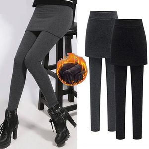 Falda Leggings Mujeres Invierno Ropa de abrigo Culotte Fleece Forrado Medias Cepillado Grande Tallas grandes Pantalones térmicos Leggins de cintura alta 231226