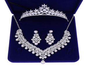 Crystal Pearl Bridal Jewelry Sets Wedding Crown Necklace with Earrings Bride Hair Ornament Choker for Women Accessories 2203306567775