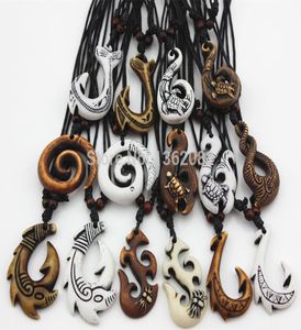 15pcslot Mixed Hawaiian smycken imitation Ben snidad NZ Maori Fish Hook Pendant Necklace Choker Amulet Gift YN5423266628