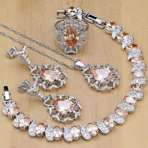 Bracelets Sier Bridal Jewelry Sets Natural Champagne Zircon Decoration for Women Earrings/pendant/rings/bracelet/necklace Set