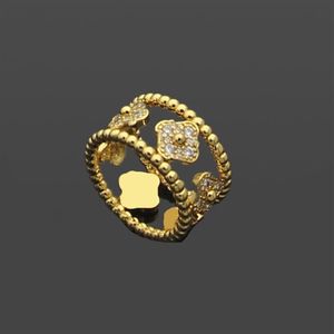 Кольца для пар Двойной клевер, открытое кольцо с бриллиантами, калейдоскоп, полая звезда, четырехлистный цветок, 18-каратное золото, бабочка, синяя бирюза289u