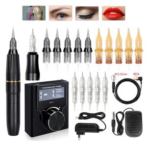 Maskin Professional Tattoo Kit Permanent Makeup Tattoo Hine 2 Head Rotary Tattoo Pen Set LCD Power Supply for Tattoo Artist