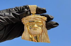 Gioielli con ciondoli in pietra di diamanti bling Collana con gioielli religiosi placcati in oro reale 18 carati1977339