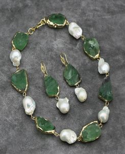 Set di orecchini con collana di perle Keshi bianche grezze grezze naturali di fluorite verde naturale fatte a mano per regali da donna4551979