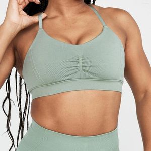 Yoga outfit enkel mikro braltettkvinnor sömlös sport bh ruched rems fitness träning gym skörd topp criss cross back minimal scoop