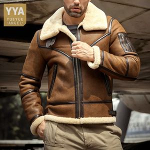 Eco Sheepskin Wool Shearling Coat Men Turn-Down Collar Moto Biker Jacket äkta läder Vinter Verklig päls högkvalitativ ytterkläder 231225