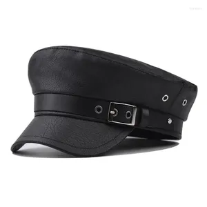 Berets Women Sboy Hats Vintage PU Leather Military Caps Fiddler Hat Captain Sailor Cap Baker Boy Peaked